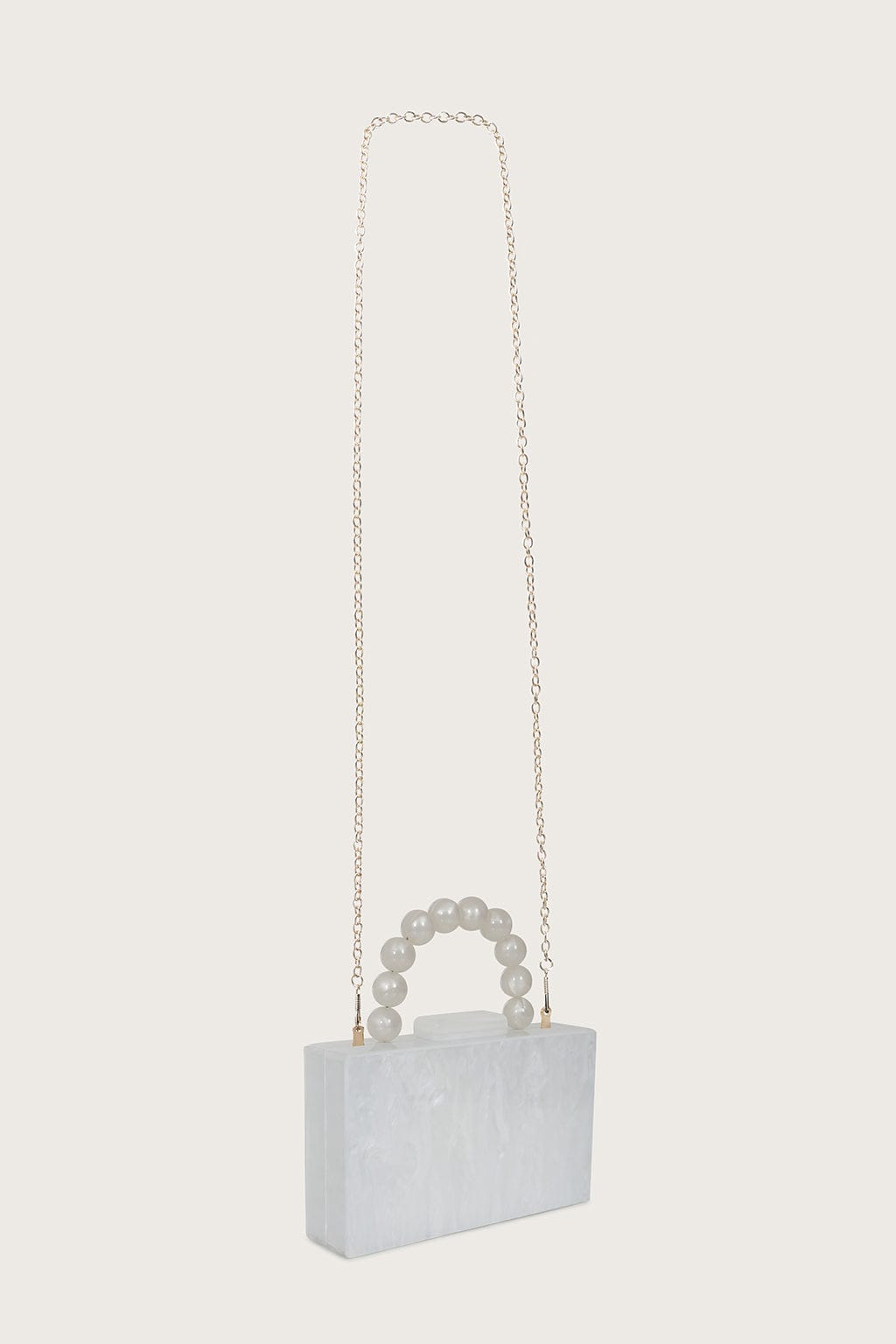 REYA Bead Handle Marbled Box Clutch Bag in White