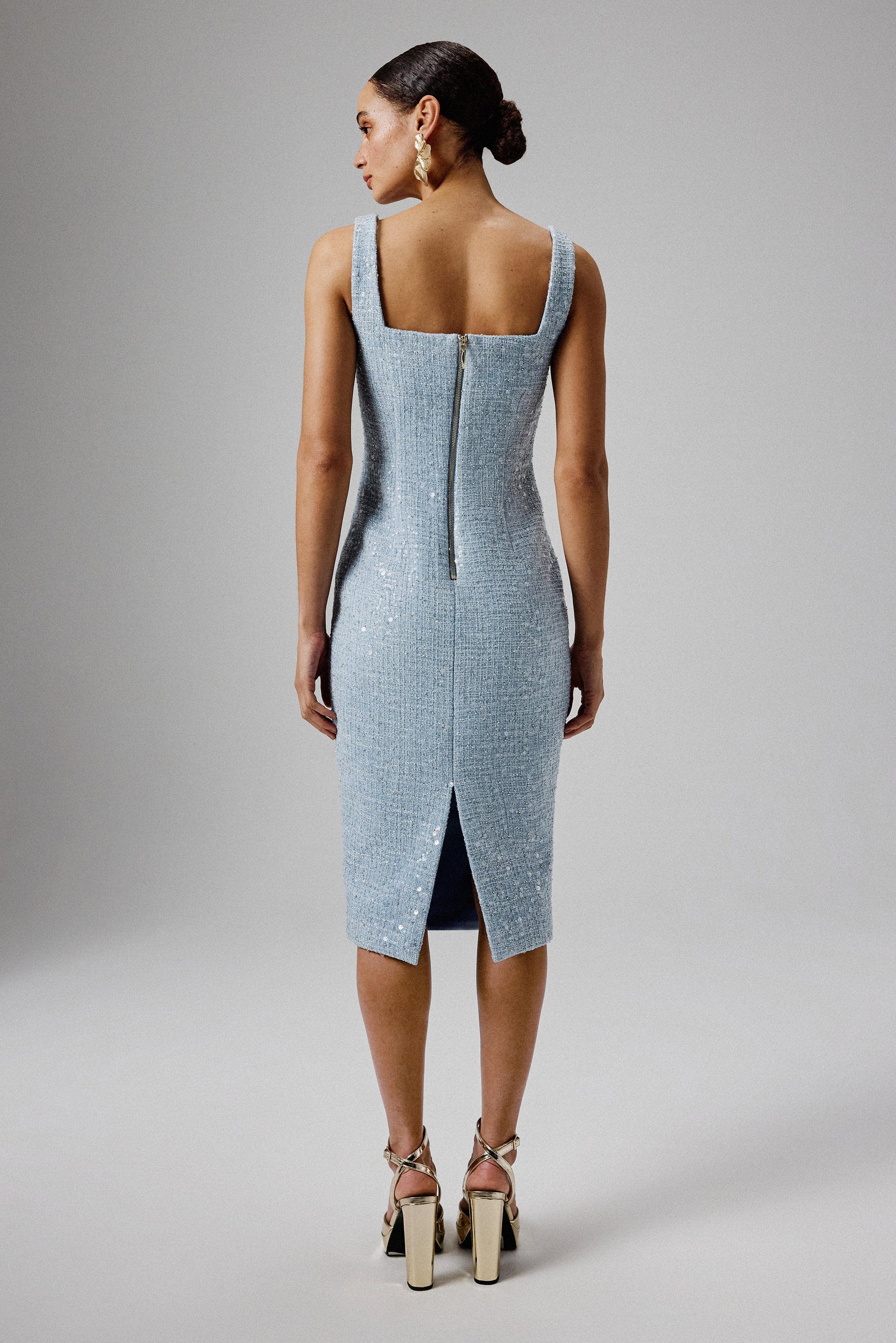 blue sequin boucle midi dress Self Portrait Blue Sequin Boucle Midi Dress 03064