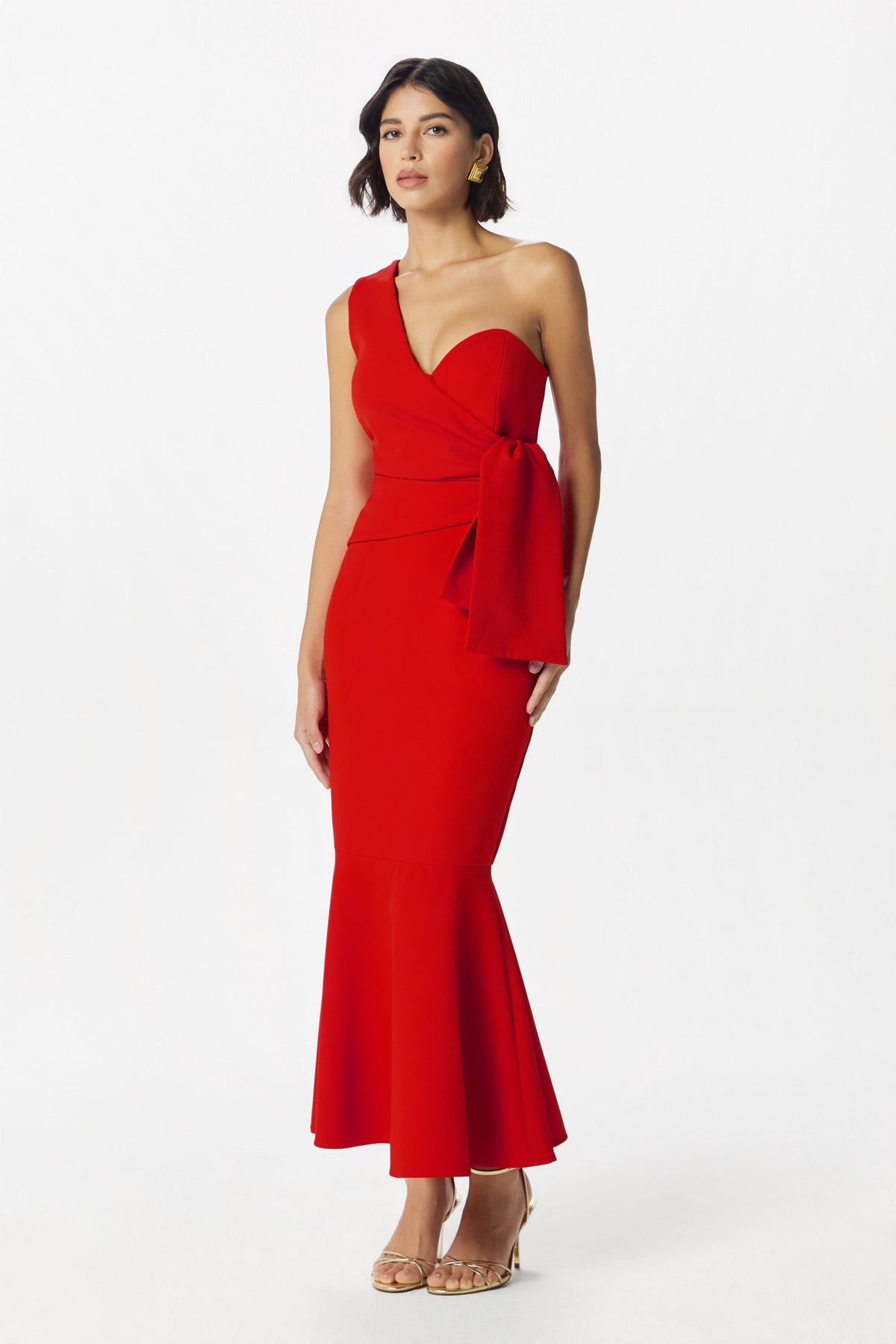 ADELAIDE Bow Midi Dress in Red