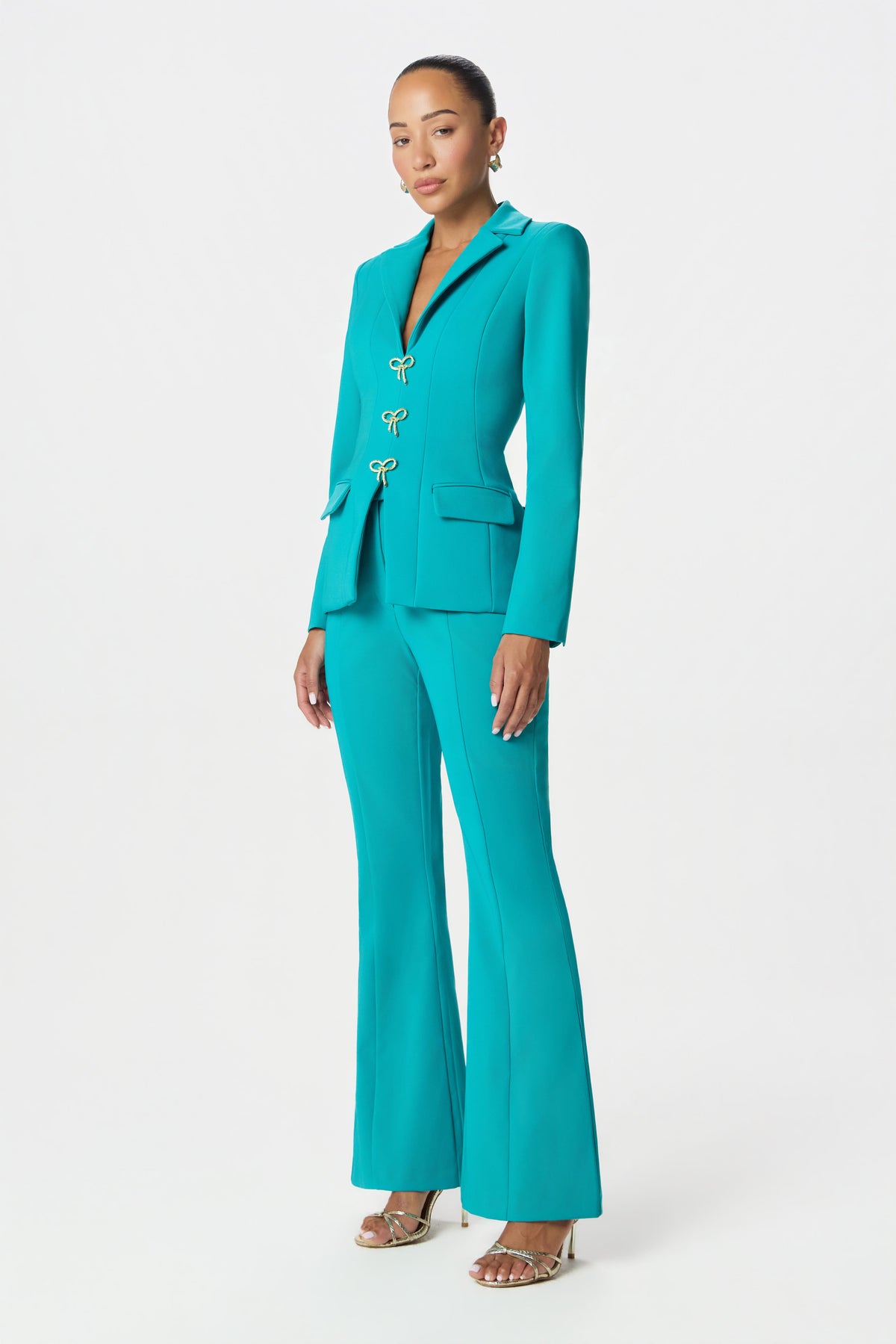 ALEXA Tailored Fit And Flare Pants In Teal Blue