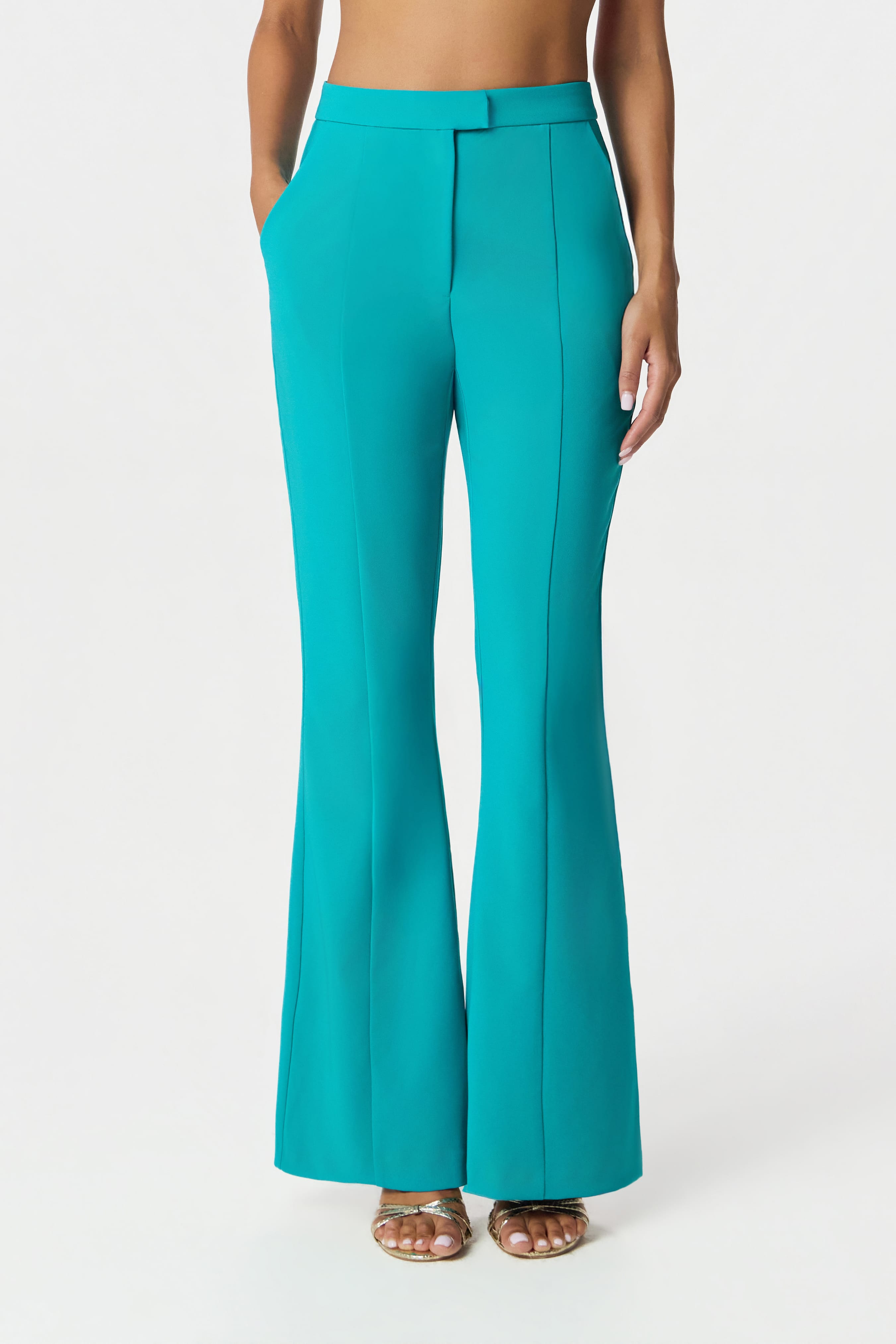 ALEXA Tailored Fit And Flare Pants In Teal Blue