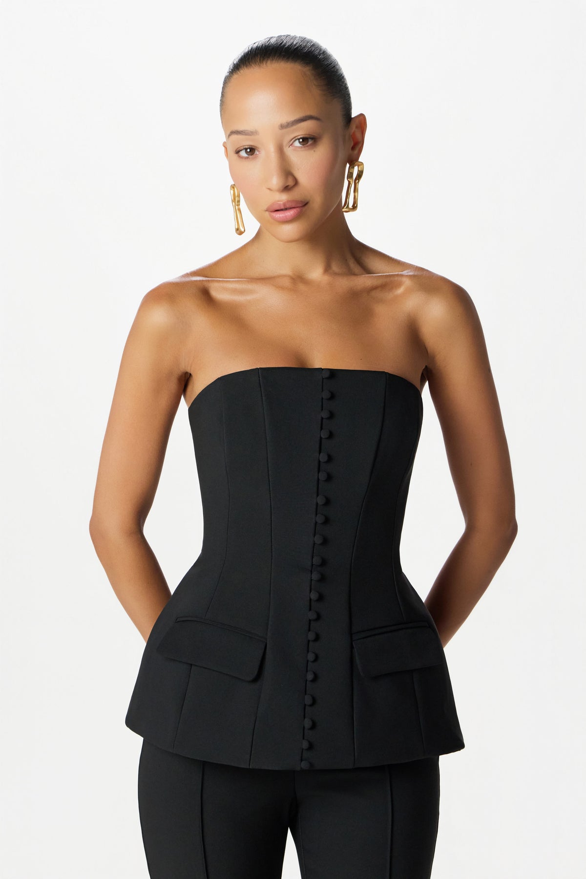 AMY Bandeau Flared Jumpsuit in Black