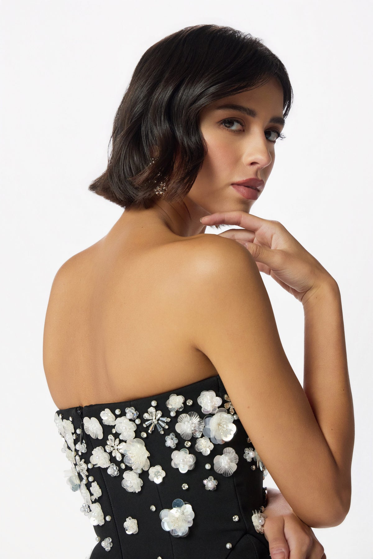 ANAIS Embellished Strapless Midi Dress in Black