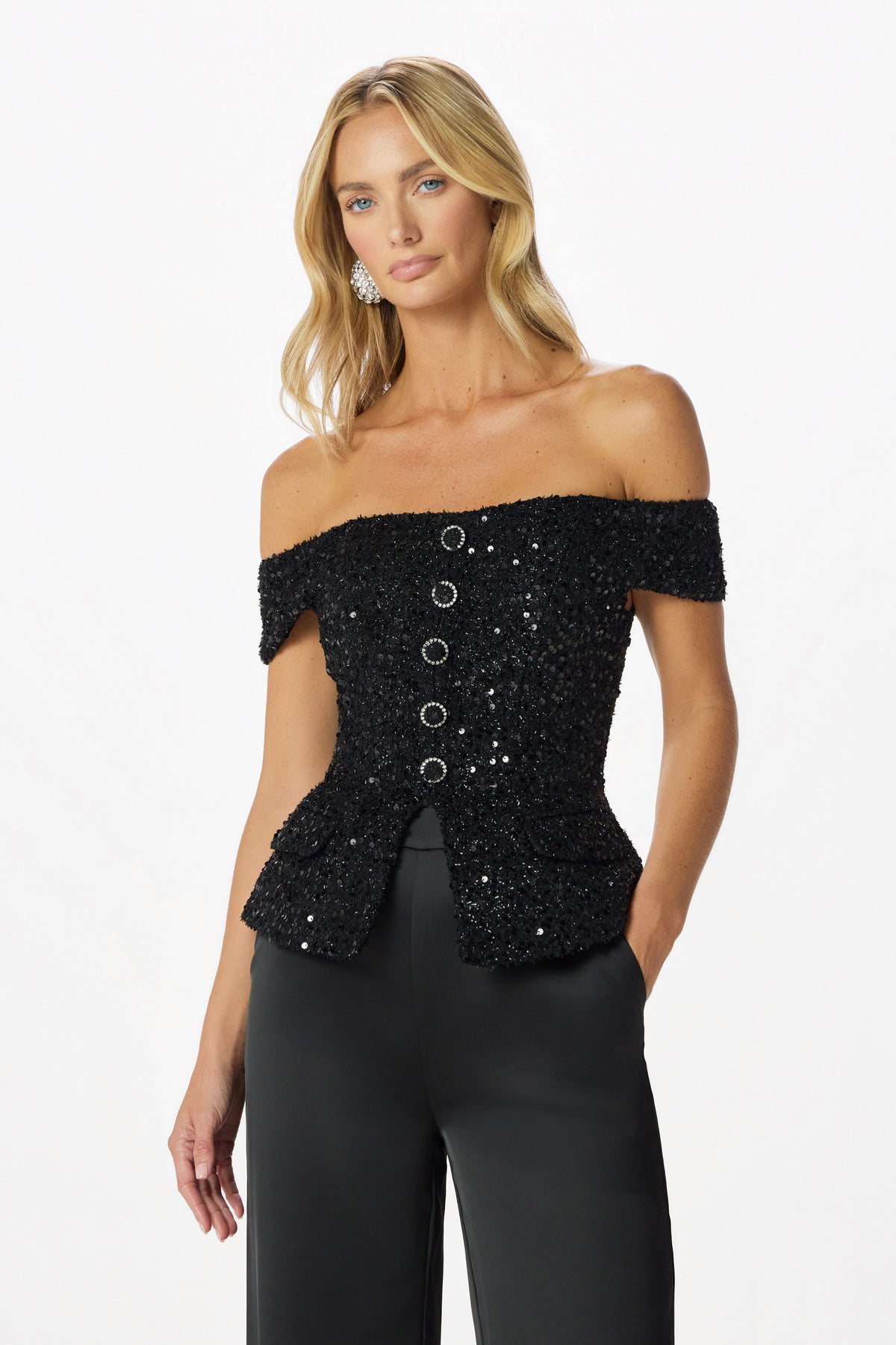 LEILA Embellished Boucle Top in Black