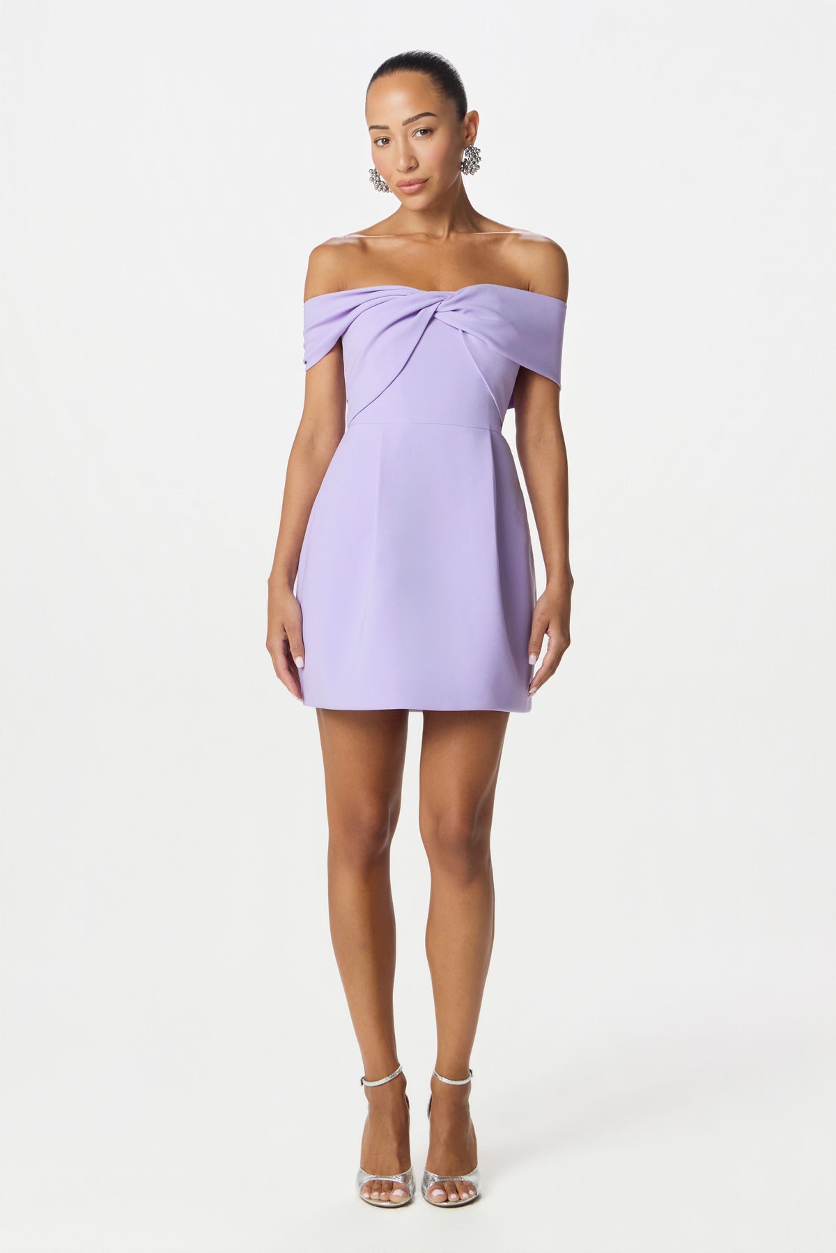 one shoulder dresses mini MILA Twisted Dress In Lilac Style:ES01819DN _badge_final_sale mini length allows for Buy Brown Polka Dot