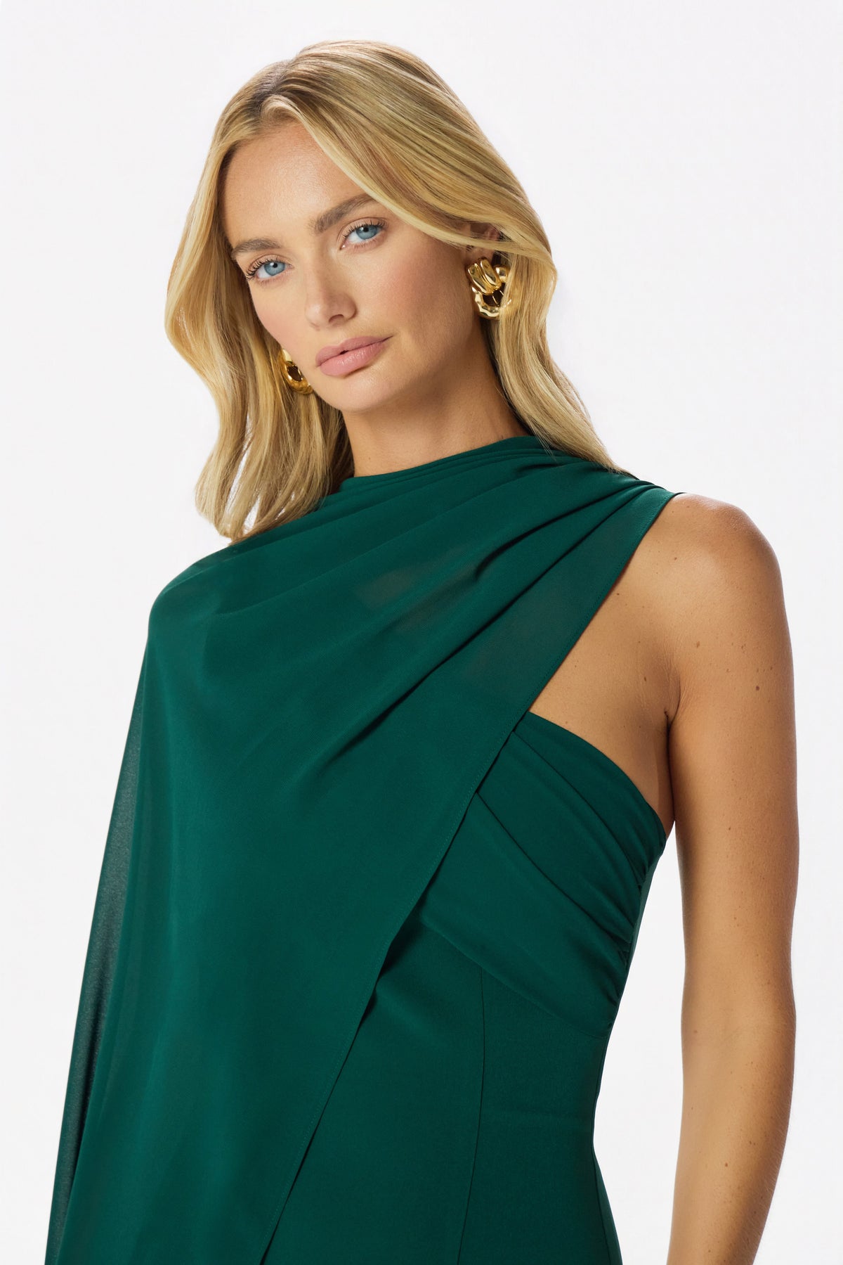 RACHEL Asymmetric Maxi Dress in Dark Green