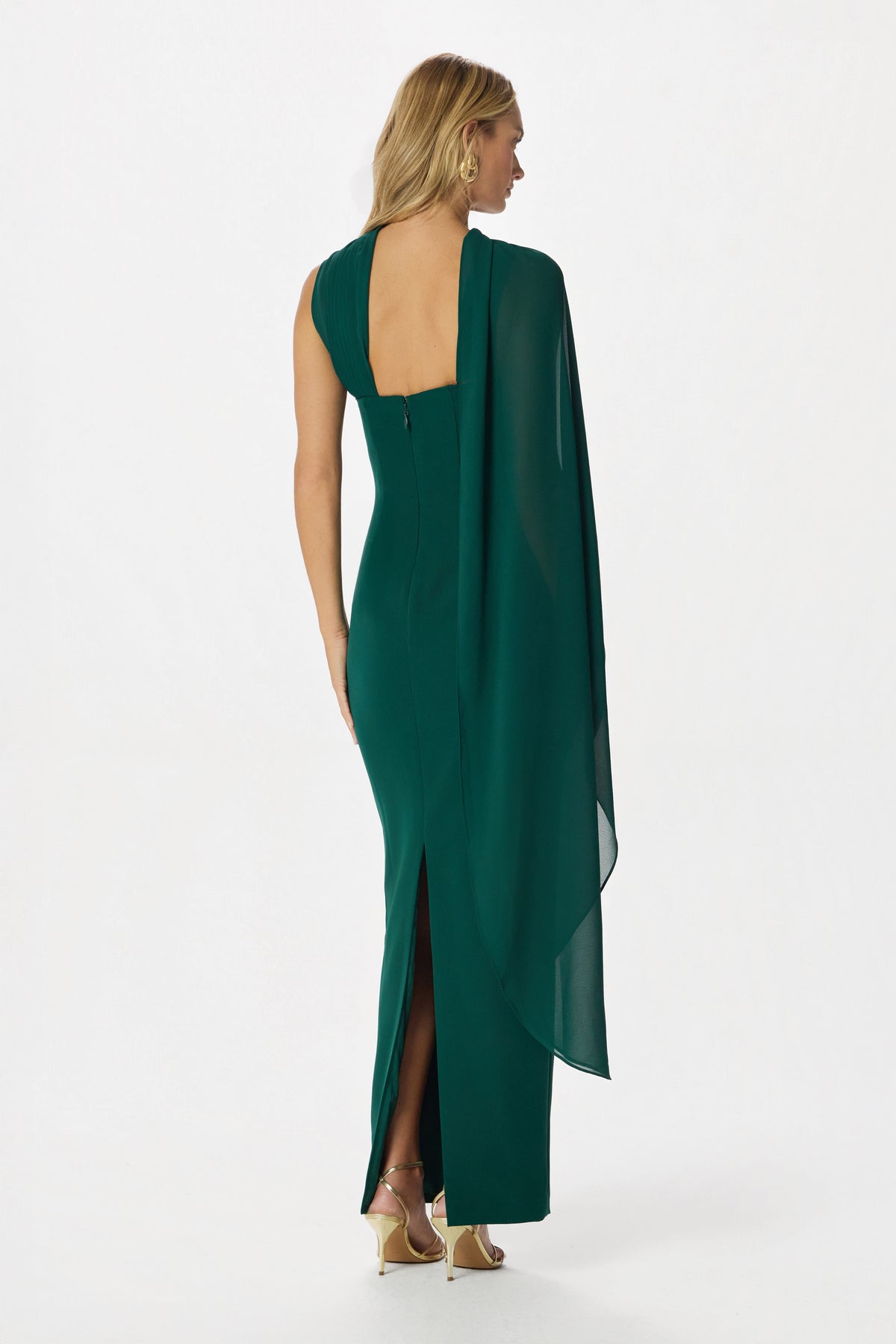 RACHEL Asymmetric Maxi Dress in Dark Green