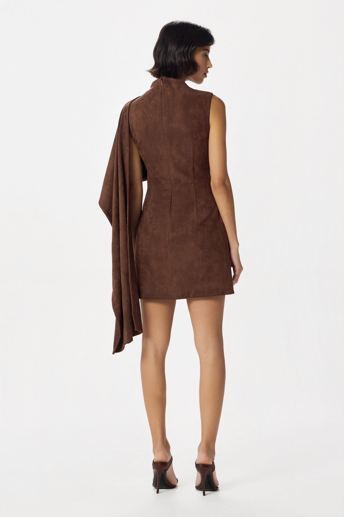 RHYLA Faux Suede Mini Dress In Dark Brown