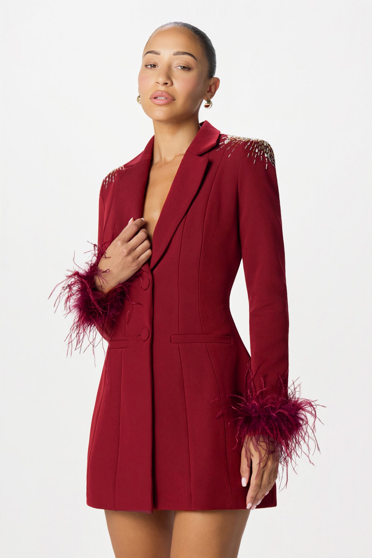 SABRINA Embellished Blazer Dress in Burgundy