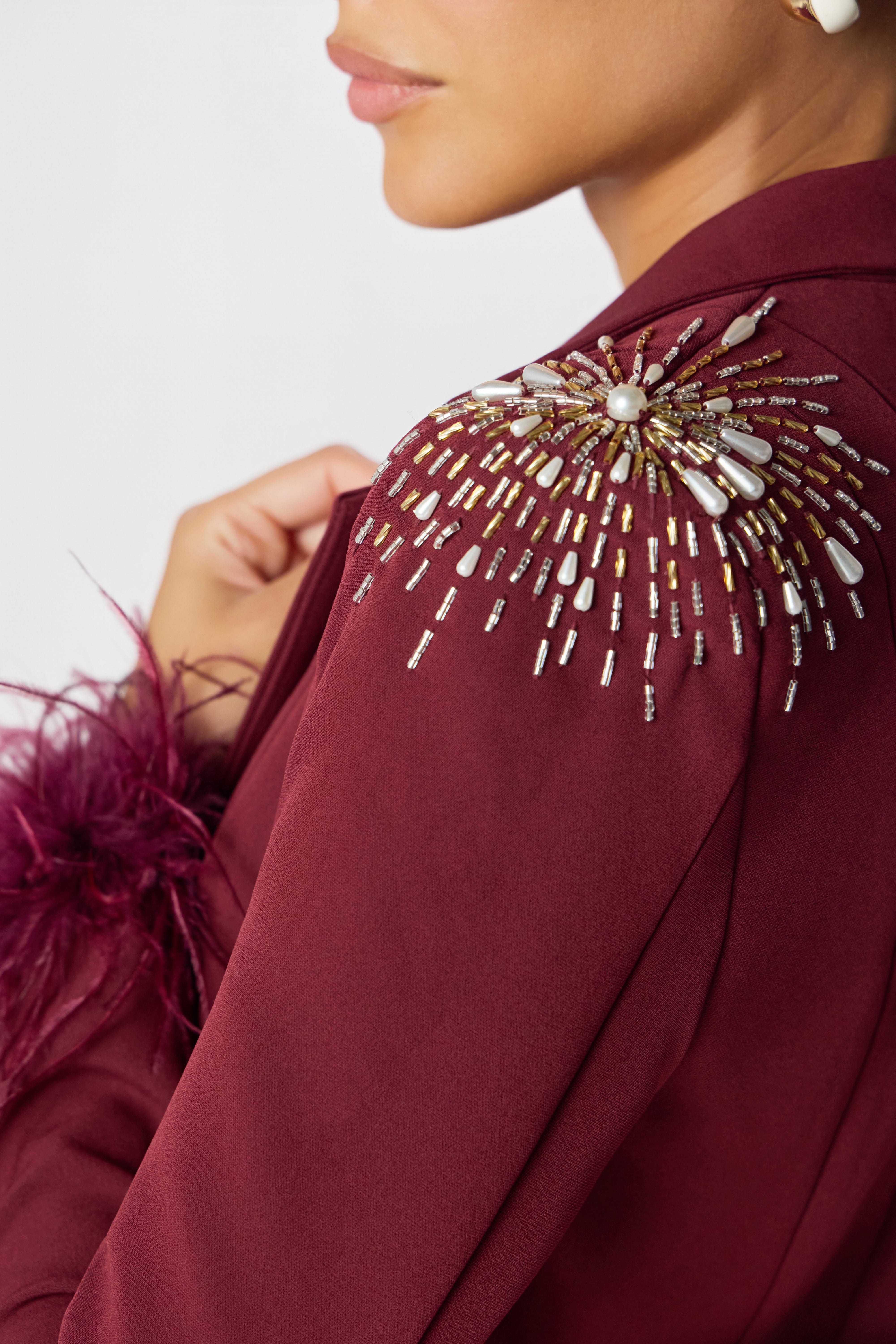 SABRINA Embellished Blazer Dress in Burgundy