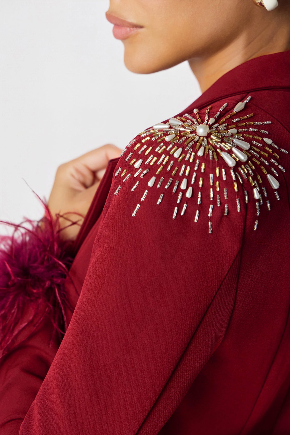 SABRINA Embellished Blazer Dress in Burgundy