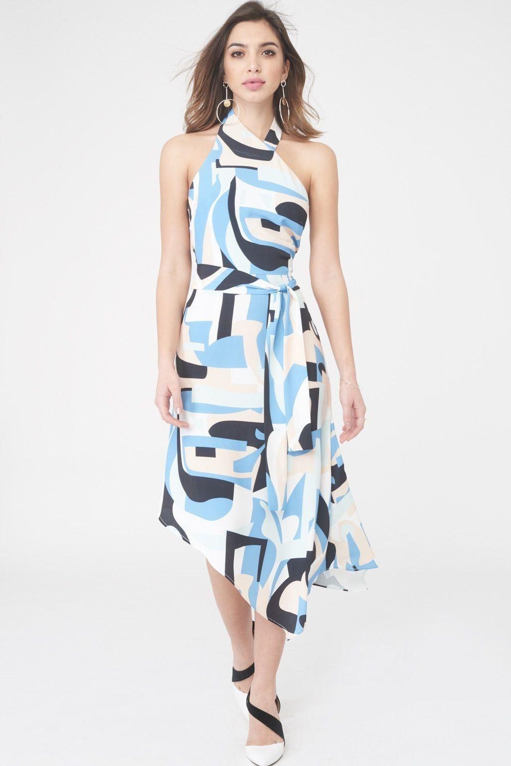 Abstract Print Halterneck Dress - Lavish Alice