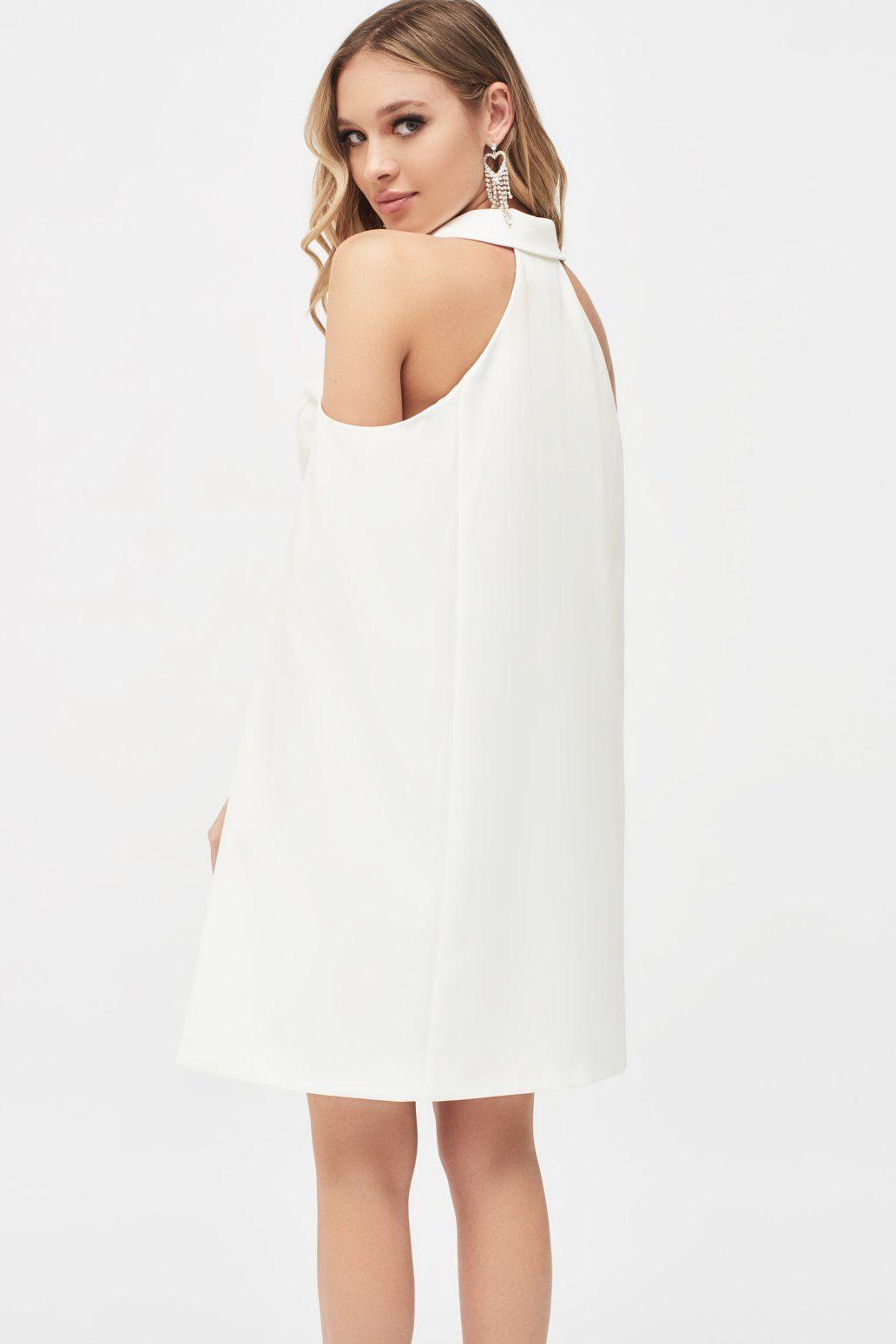 Cold Shoulder Fitted Cape Blazer Dress in White - Lavish Alice